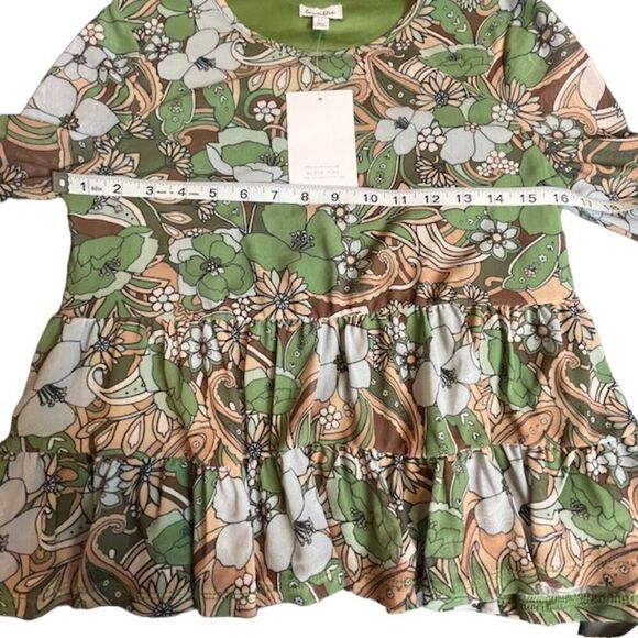 NWT Love Fire Layered Babydoll Blouse Cappuccino Desert Floral Green Tan Small - Picture 11 of 13